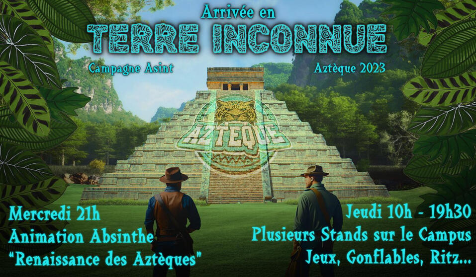 Promotion of a week of events. Several pictures assembled and colour graded to create a coherent background. Characters made with AI.